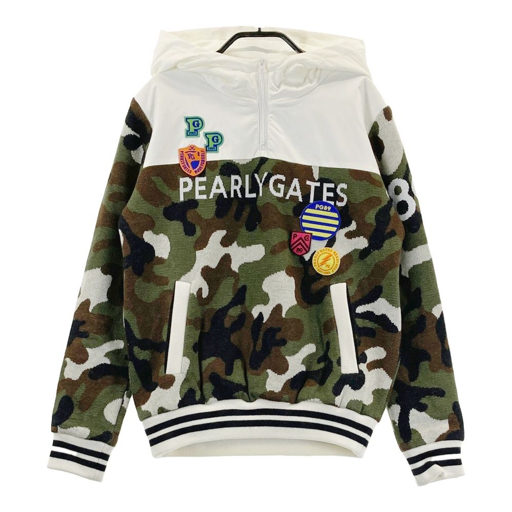 サイズ 0 PEARLY GATES パーリーゲイツ 裏地付ハーフジップニットパーカー カモフラ柄 カーキ系 240101442173 ゴルフウェア レディース ストスト