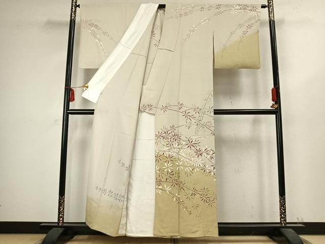 平和屋着物 訪問着 単衣 作家物 草葉文 金彩 松坂屋扱い 正絹 AABC4026fy