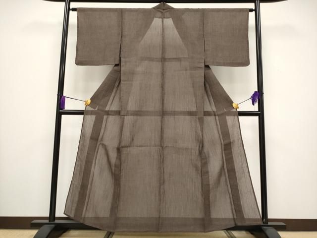 平和屋着物 上 夏物 本場小千谷ちぢみ 色無地 赤墨色地 証紙付き 麻 CYAA3537s5