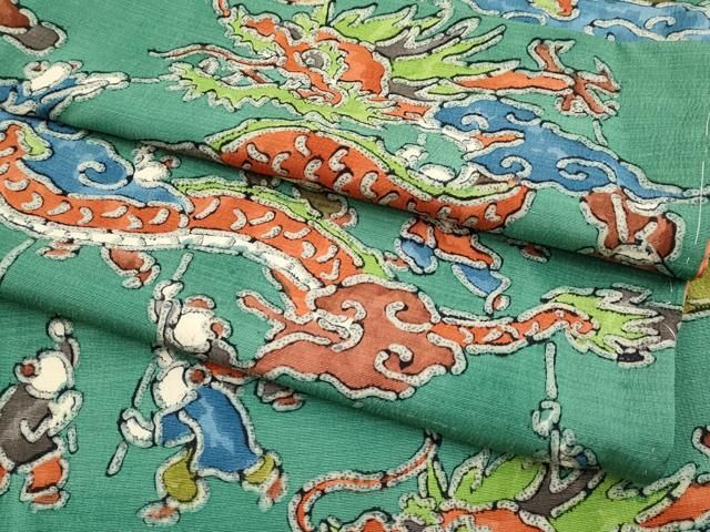 平和屋着物 上 小紋 龍舞 お召縮緬 緑青色地 CYAA3547s5