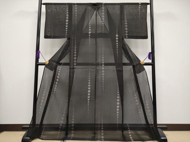 平和屋着物 上 夏物 本塩沢 夏塩沢 雪輪文 黒地 小田急百貨店扱い CYAA3570s5