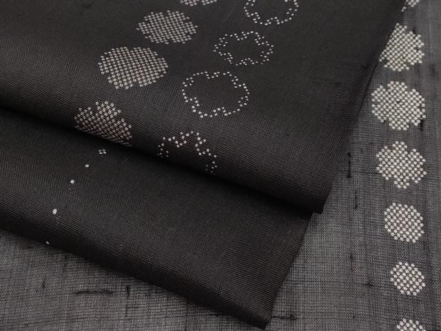 平和屋着物 上 夏物 本塩沢 夏塩沢 雪輪文 黒地 小田急百貨店扱い CYAA3570s5