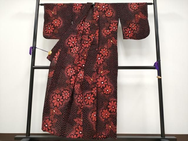 平和屋着物 上 夏物 浴衣 有松鳴海絞り 花蝶文 黒地 綿 CYAA3666s5