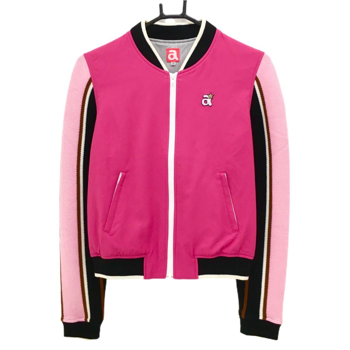 超 アルチビオ ジャケットブルゾン ピンク×黒×白 袖ニットボーダー 身頃蓄熱裏地 レディース 38 M ゴルフウェア archivio