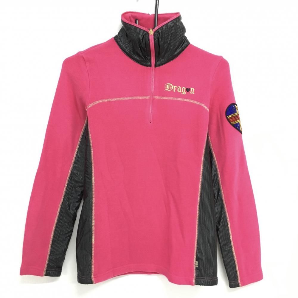 ダンスウィズドラゴン ハイネックセーター ピンク×黒 ハーフジップ 一部切替 裏起毛 レディース 2 M ゴルフウェア Dance With Dragon