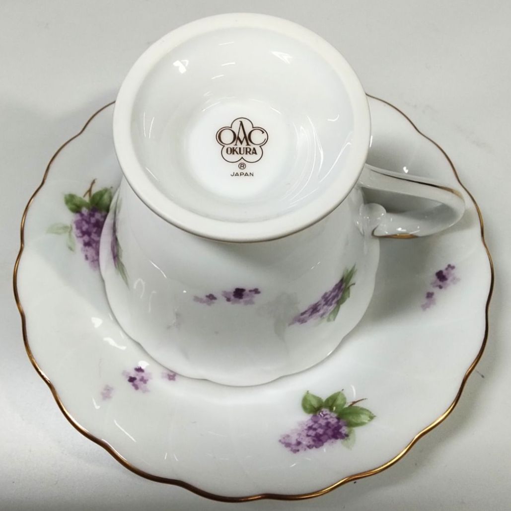  大倉陶園 ライラック カップ-ソーサー 2客セット 金彩 花柄 紫 ピンク NO 01026 カップ ソーサー コーヒー ティーカップ