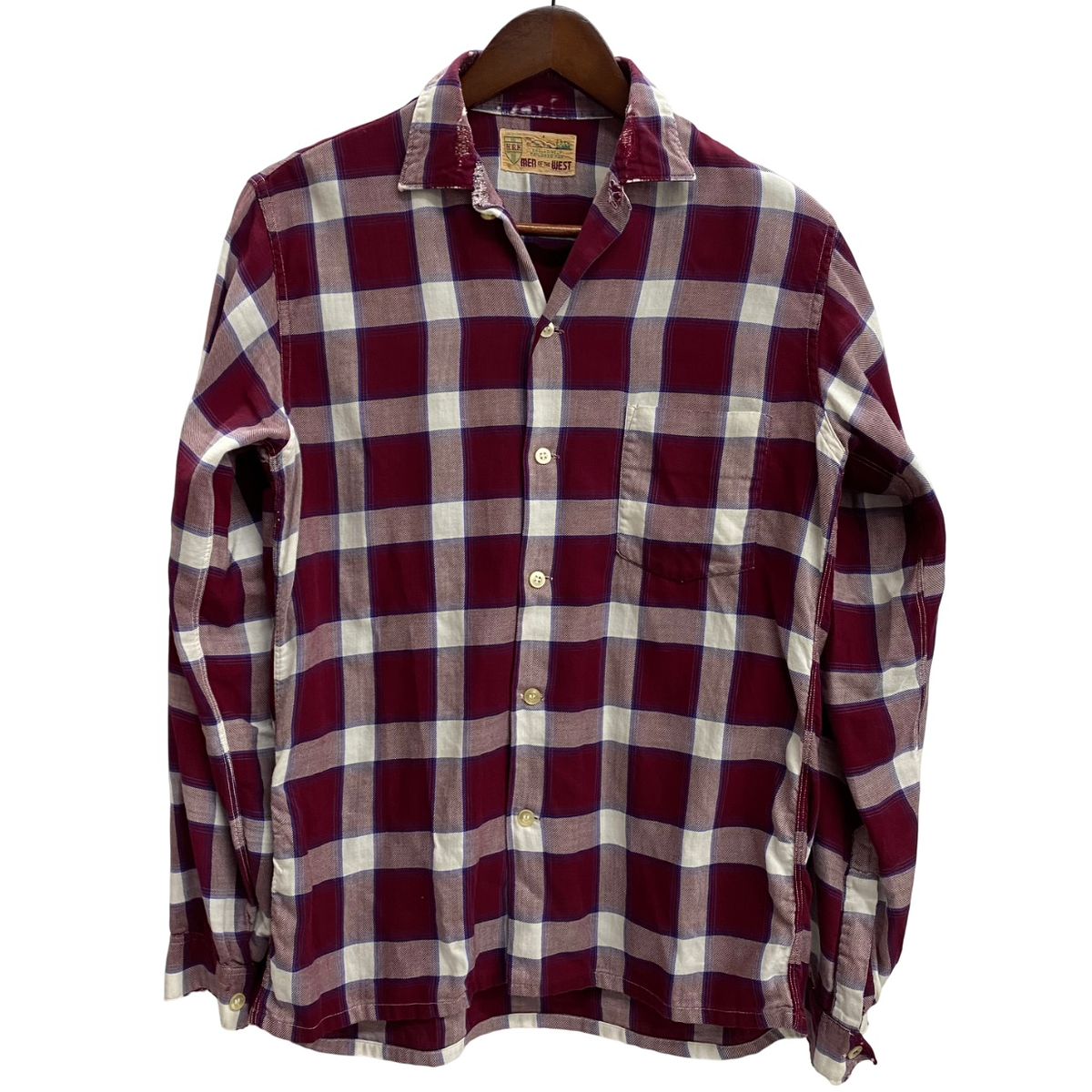 ヴィンテージ 60 s MEN OF THE WEST レーヨン チェックシャツ 長袖シャツ レッド 201MT-4702 VB