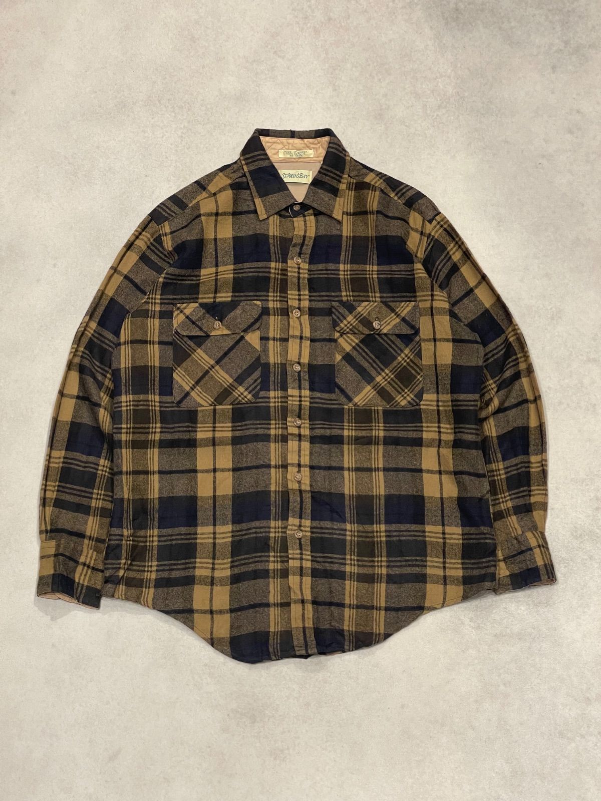 ST.JOHN’S BAY ACRYLIC SHIRT 90’s セントジョンズベイ アクリルシャツ ダークネイビー×ベージュ Lサイズ