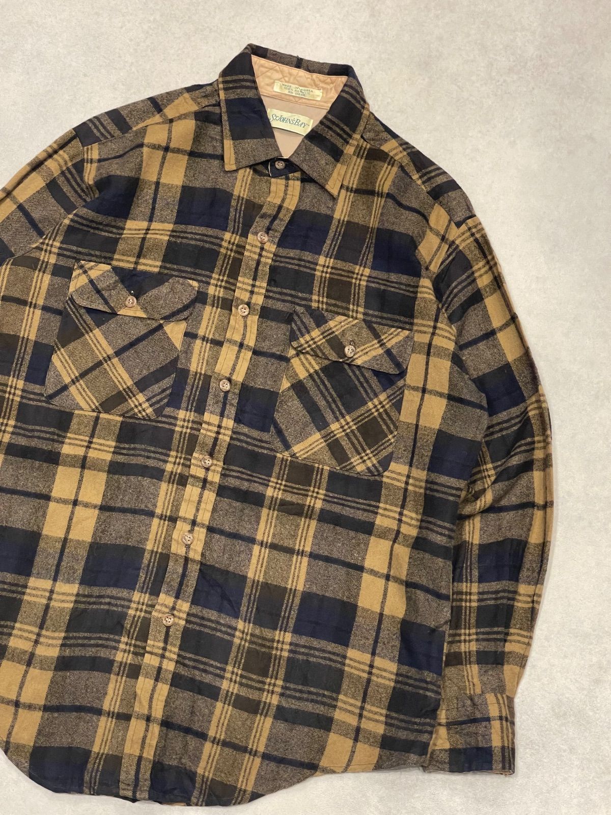 ST.JOHN’S BAY ACRYLIC SHIRT 90’s セントジョンズベイ アクリルシャツ ダークネイビー×ベージュ Lサイズ