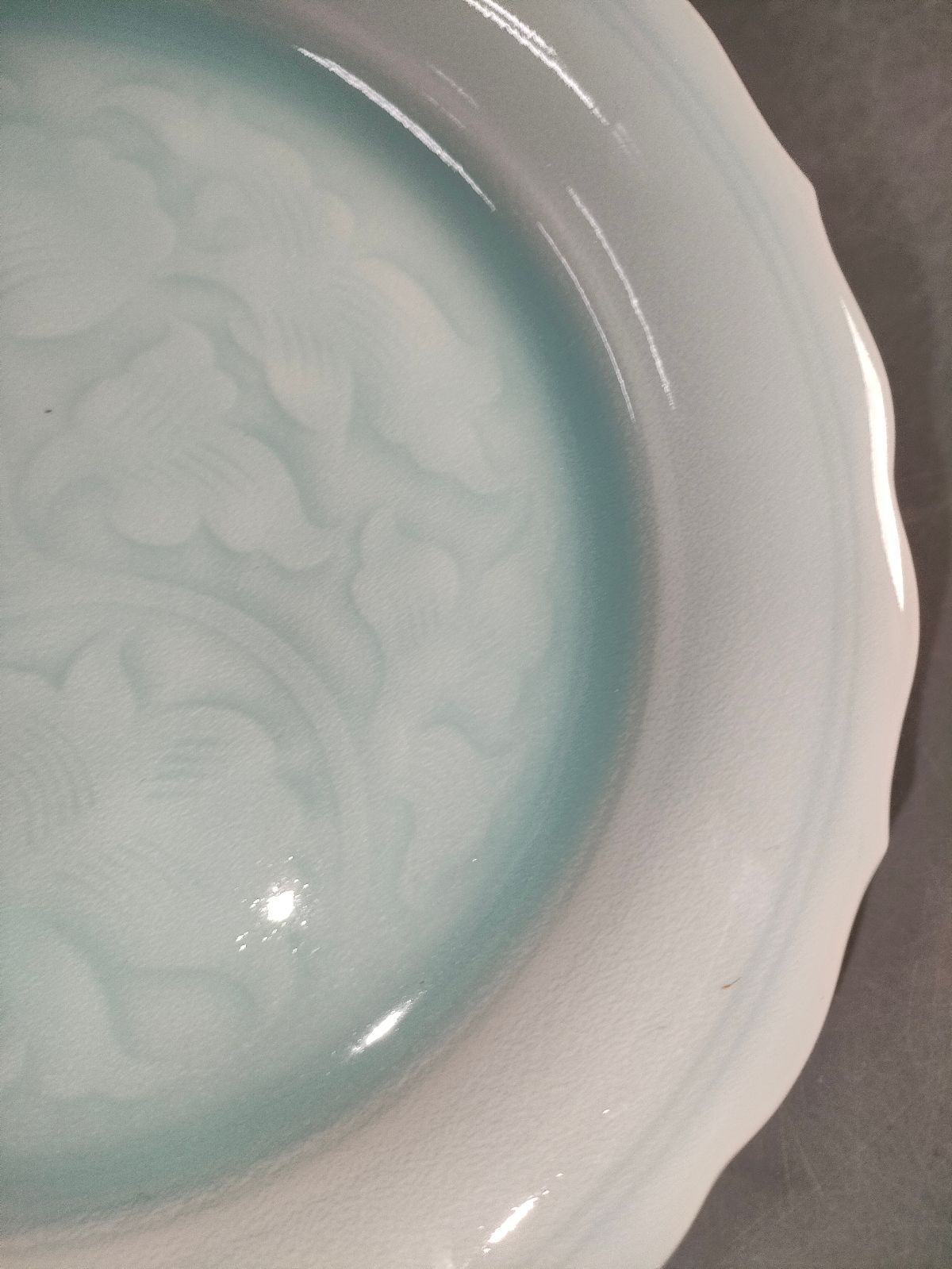S13-1/快山窯/塚本快示/青白磁唐草文輪花皿5客/共箱/飾皿/懐石道具