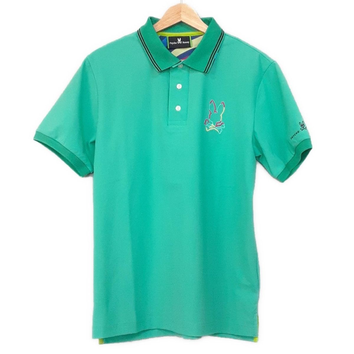 PsychoBunny サイコバニー 半袖ポロシャツ サイズM メンズ - ライトグリーン×ピンク×マルチ 刺繍