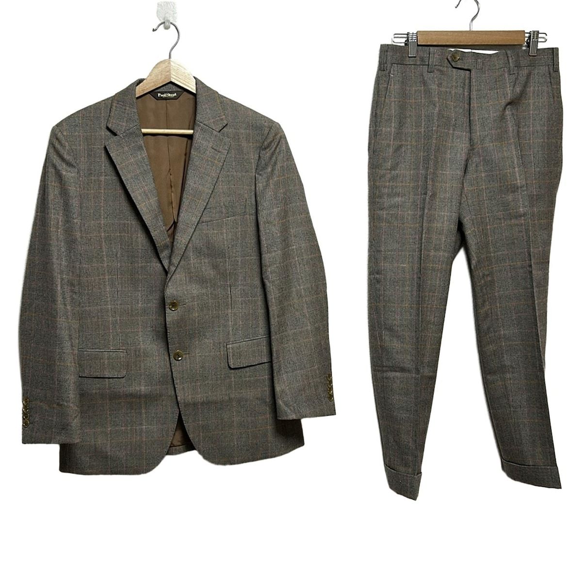 PaulStuart ポールスチュアート シングルスーツ メンズ - グレー×レッド×マルチ チェック柄 3点セット