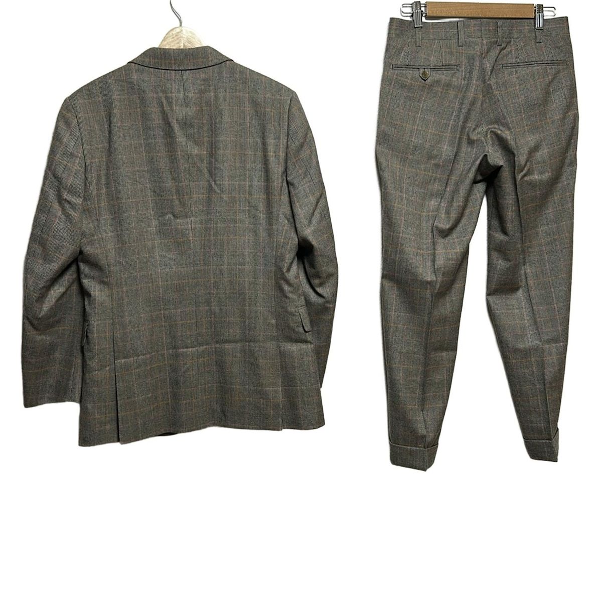 PaulStuart ポールスチュアート シングルスーツ メンズ - グレー×レッド×マルチ チェック柄 3点セット