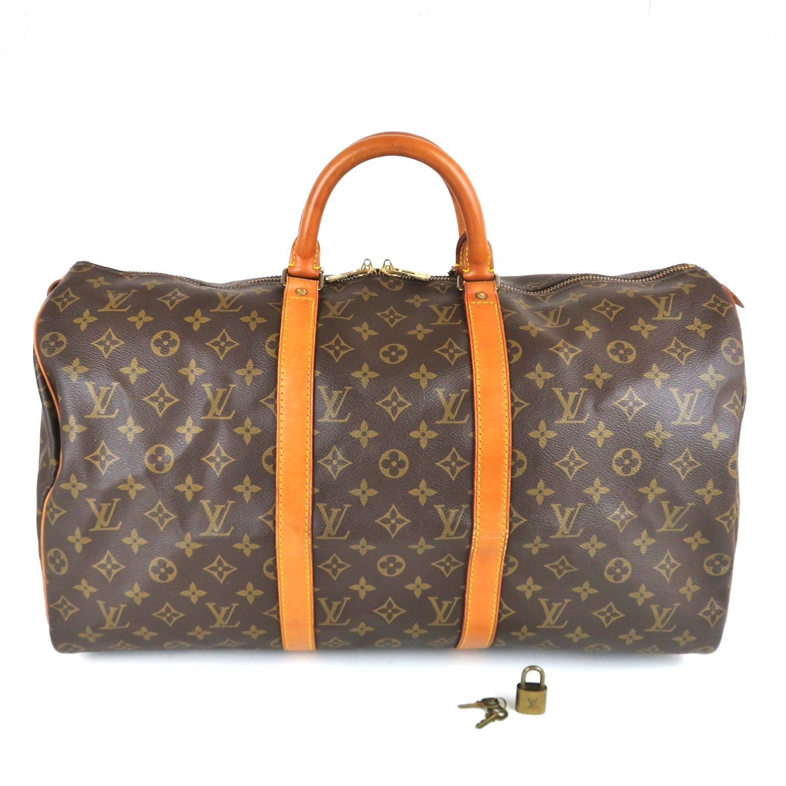 LOUIS VUITTON ルイヴィトン キーポル50 Keepall50 モノグラム ブラウン ボストンバッグ パドロック 南京錠付き rk9740