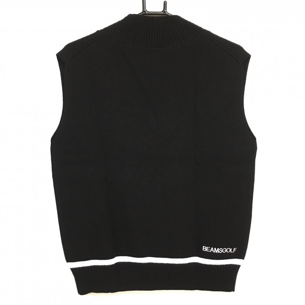 ビームスゴルフ ニットベスト 黒 ロゴ白 コットン混 レディース L ゴルフウェア モデル BEAMS GOLF