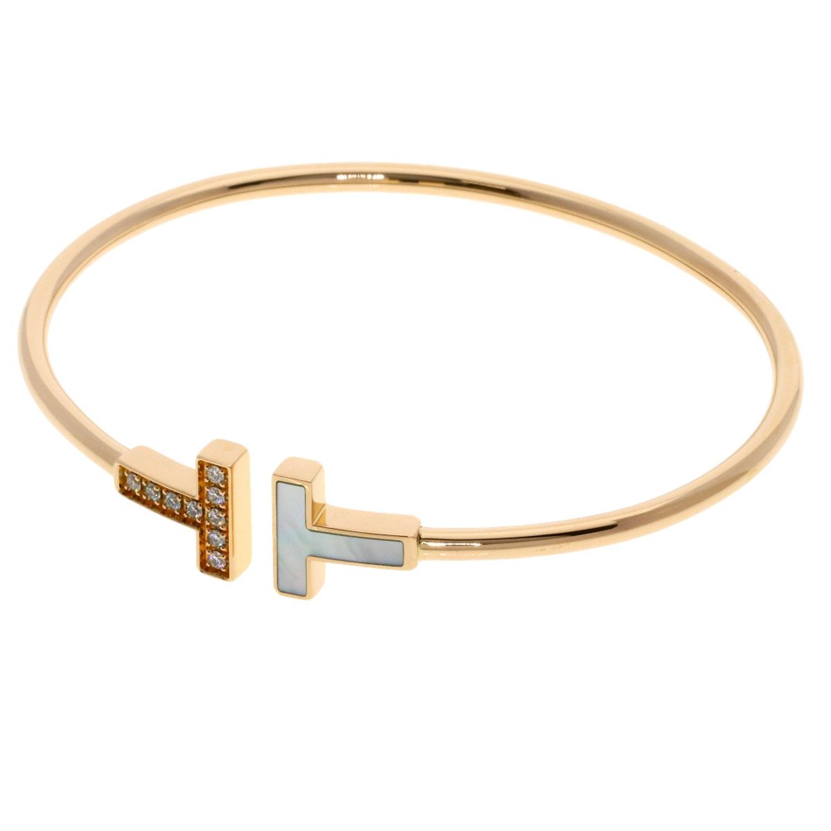 TIFFANY-Co. ティファニー Tワイヤー シェル ダイヤモンド ブレスレット K18PG レディース