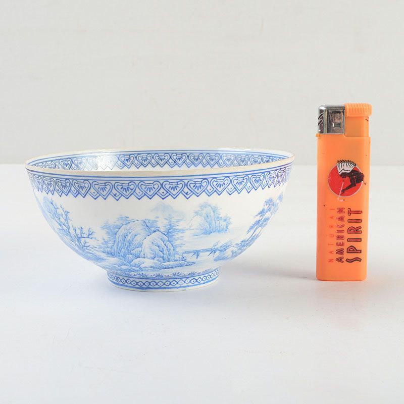 中国 景徳鎮製 薄胎青花 山水文碗 箱付 V S154 【公式通販】