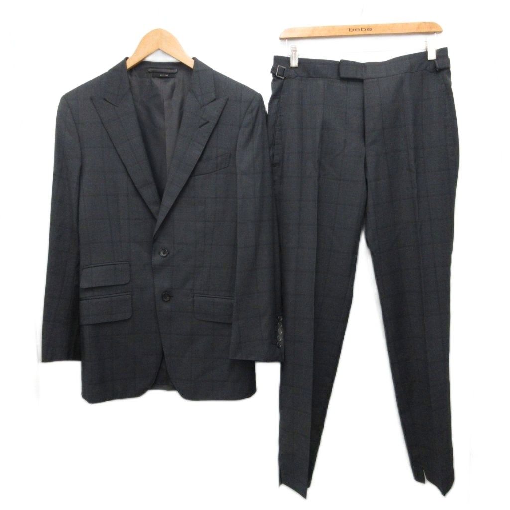 トムフォード TOM FORD スーツ セットアップ フォーマル テーラードジャケット スラックス パンツ シングル 2B センタープレス テーパード 絹 シルク混 7-44R グレー 21YL4C