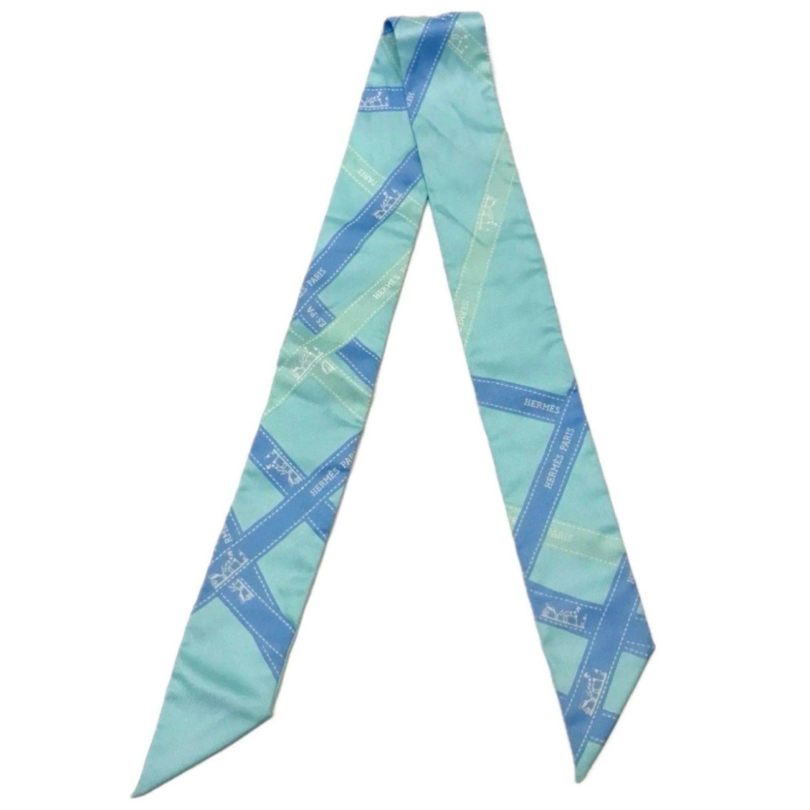 エルメス ツイリースカーフ ターコイズブルー ボリュデュック レディース シルク