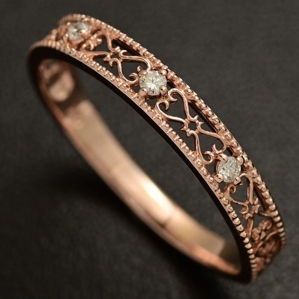 透かしデザイン 3P ダイヤモンド リング･指輪 K10PG 416-1.2g 14号 54 ピンクゴールド プレゼント 記念日 ♀ N レディース 595127