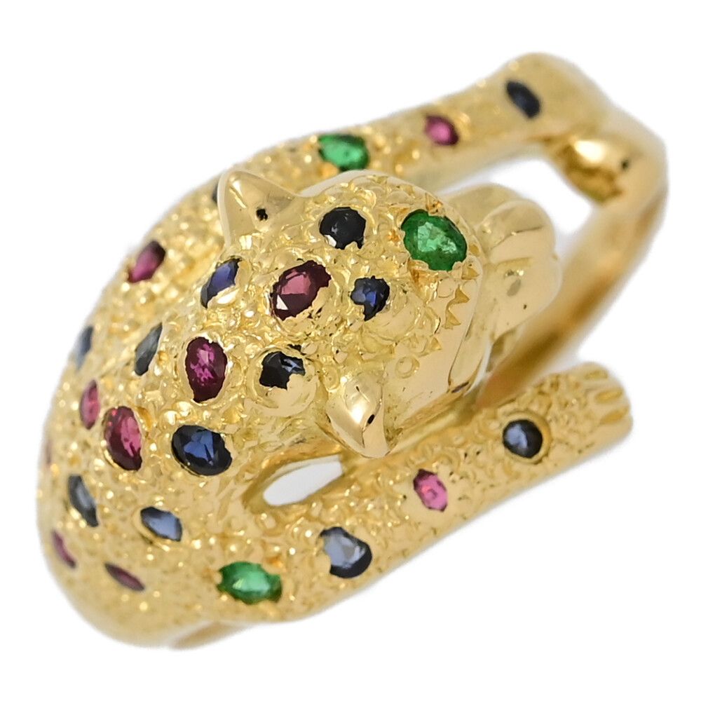 パンサー・ダイヤモンド サファイア ルビー エメラルドリング・指輪 K18YG 750-6.1g 25号 65 イエローゴールド プレゼント ♀ S レディース 595204