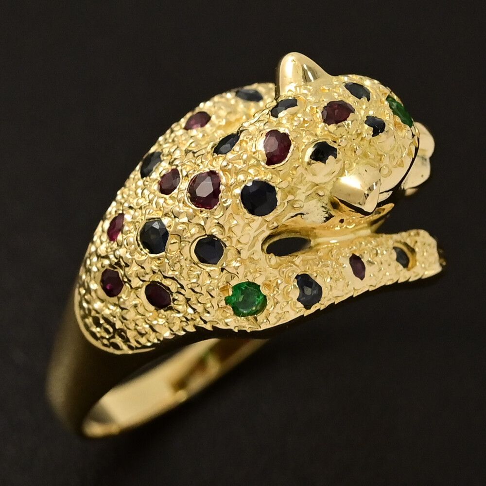 パンサー･ダイヤモンド サファイア ルビー エメラルドリング･指輪 K18YG 750-6.1g 25号 65 イエローゴールド プレゼント ♀ S レディース 595204 FORTGASGNV_COM_BR