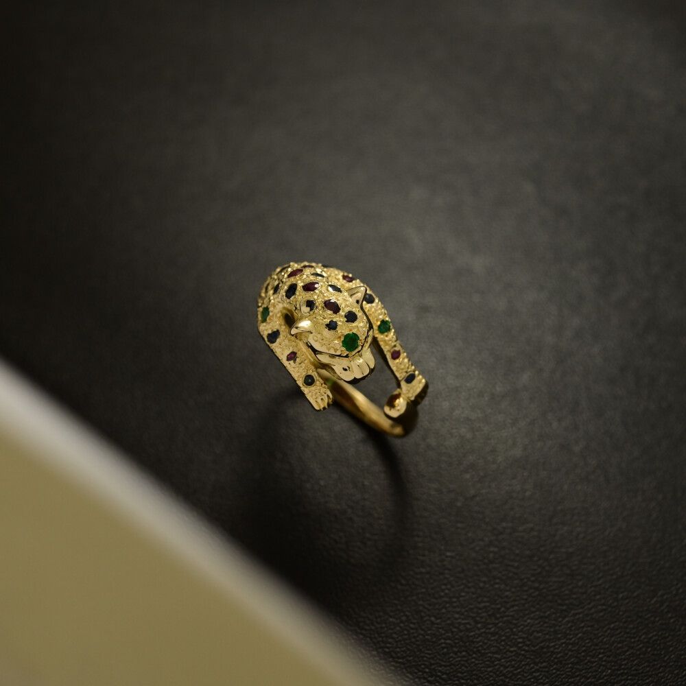 パンサー･ダイヤモンド サファイア ルビー エメラルドリング･指輪 K18YG 750-6.1g 25号 65 イエローゴールド プレゼント ♀ S レディース 595204