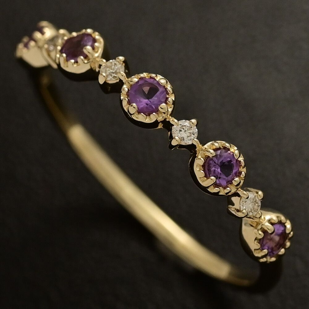 アメシスト アメジスト ダイヤモンド リング･指輪 K10YG 416-1.1g 15号 55 イエローゴールド プレゼント 記念日 ♀ S レディース 595126