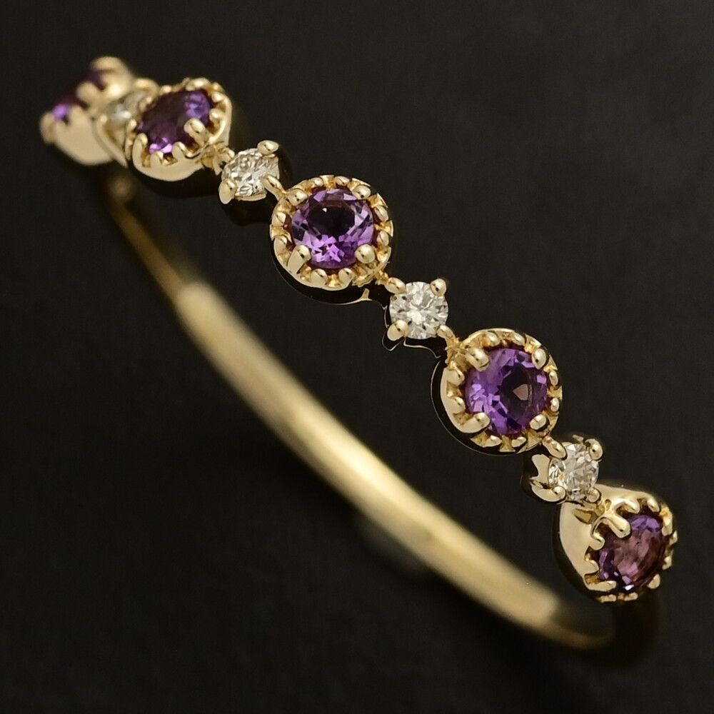 アメシスト アメジスト ダイヤモンド リング･指輪 K10YG 416-1.1g 15号 55 イエローゴールド プレゼント 記念日 ♀ S レディース 595125