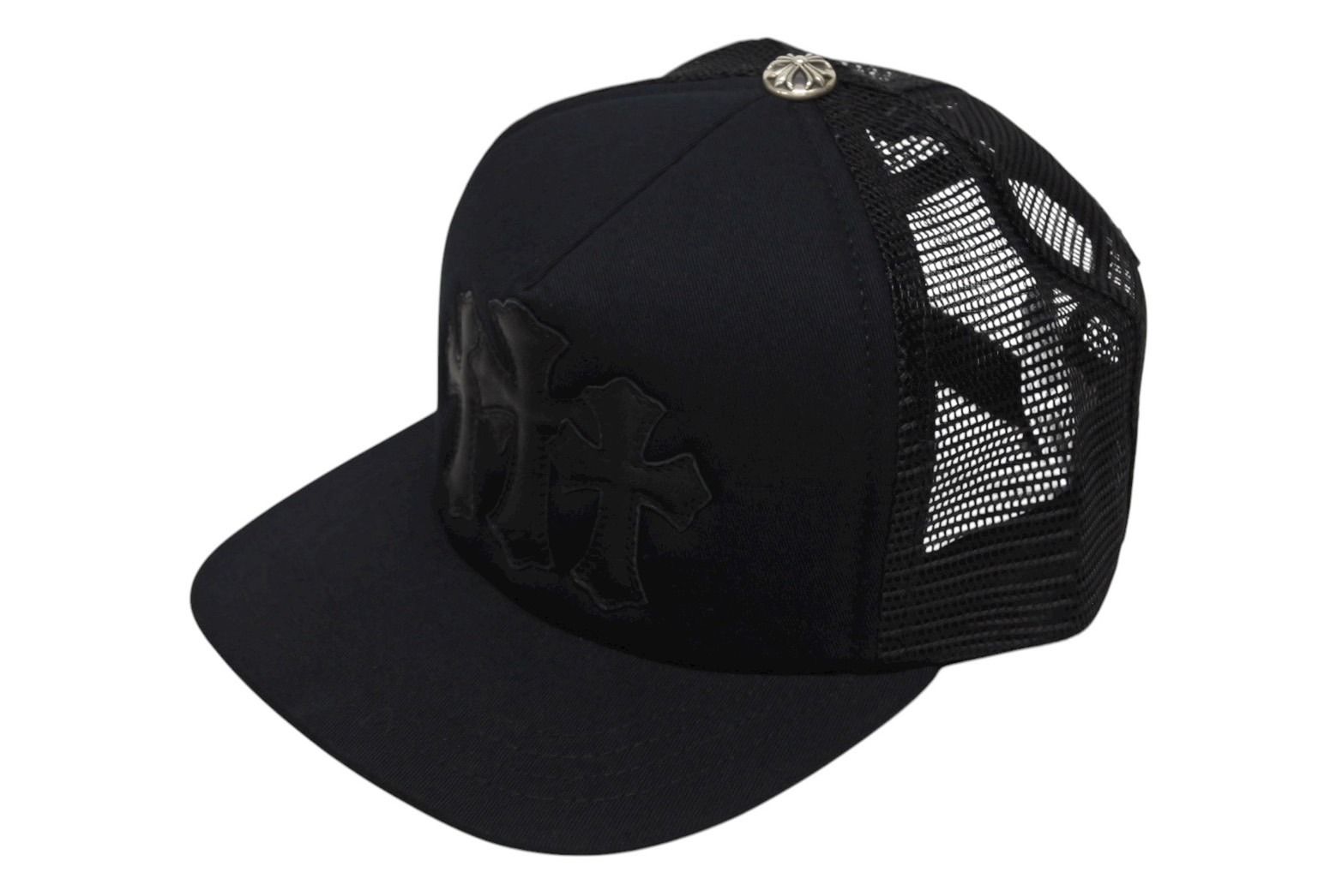CHROME HEARTS クロムハーツ TRUCKER CAP トラッカーキャップ セメタリーレザーパッチ メッシュキャップ ブラック 4 b 008863