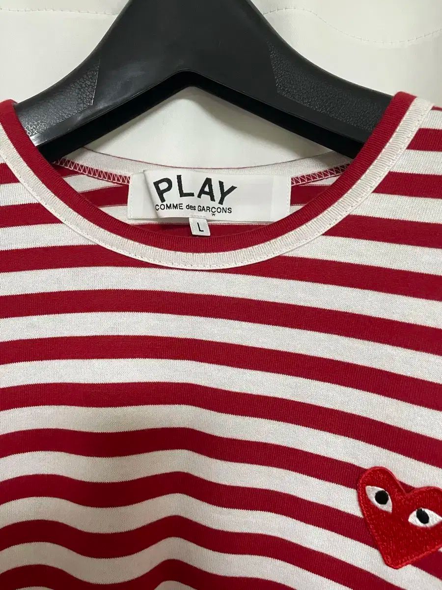 コム デ ギャルソン PLAY ストライプ ロングスリーブ Tシャツ レッド L ロングスリーブ