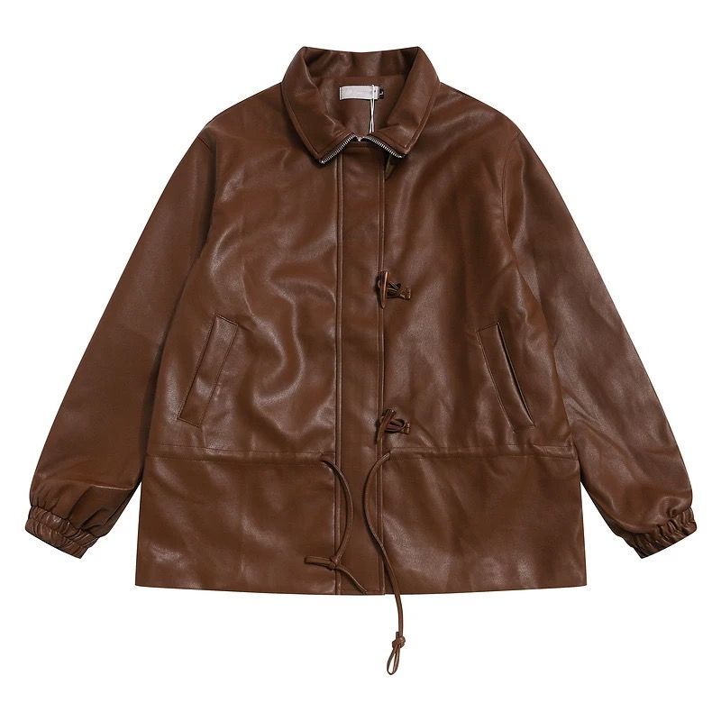 h 秋冬 |ユニセックス アメリカンヴィンテージ × メタルボタン装飾 感PUレザー 中綿ジャケット ストリート|ワイドシルエット|防寒性抜群