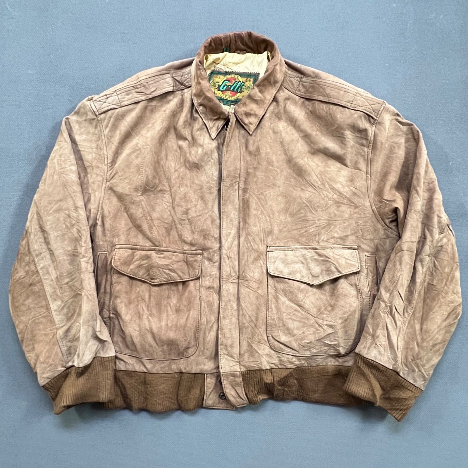 XL ヴィンテージ 本革 G-M GLOBAL IDENTITYスエードジャケット 80s 世界地図 裏地 ブルゾン G-M 6007ST