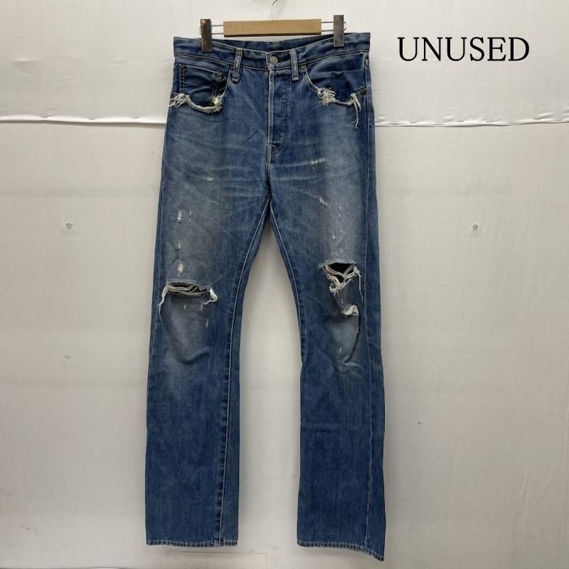UNUSED ダメージ 加工 ストレート デニム パンツ 2 UNUSED（デニム 