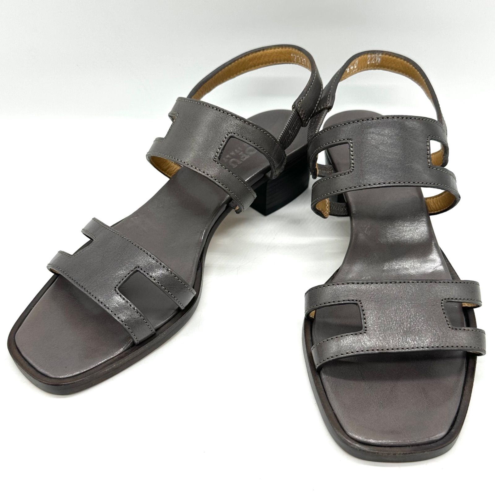 HIROFU ヒロフ サンダル レザー スクエアトゥ バックストラップ グレー系 22.5cm