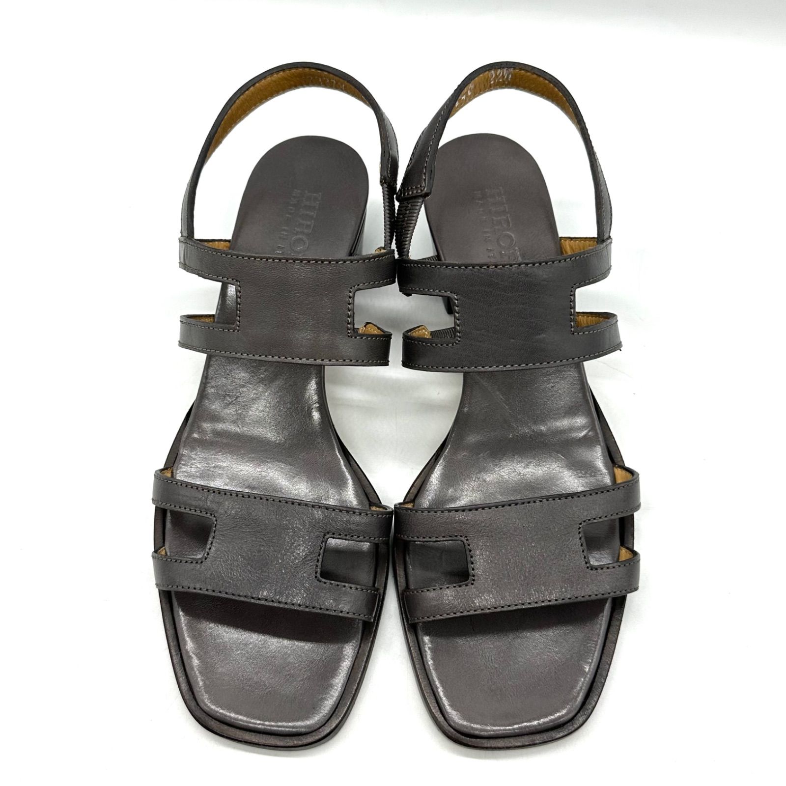 HIROFU ヒロフ サンダル レザー スクエアトゥ バックストラップ グレー系 22.5 cm