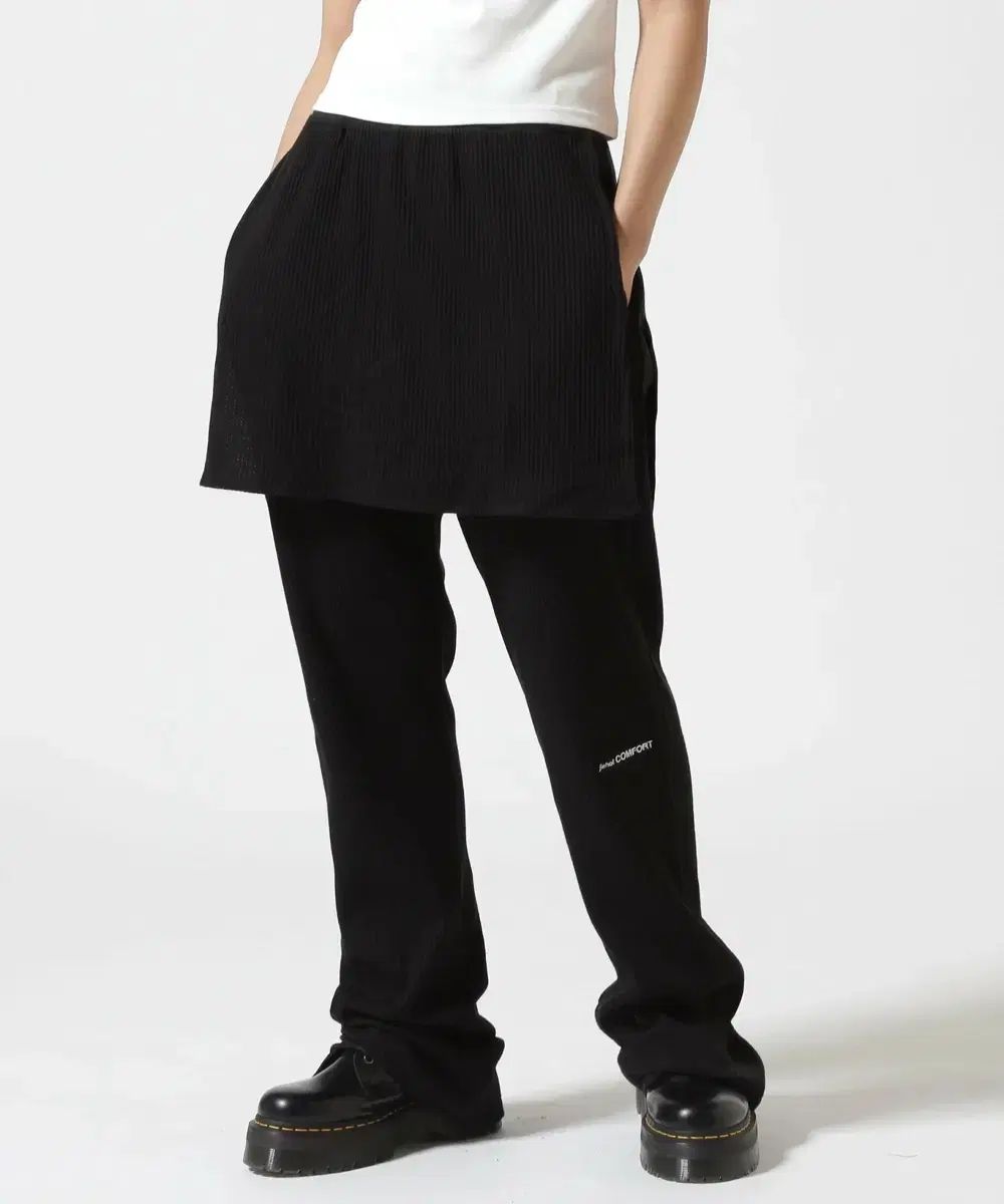 ジチョイ 24-003 ワッフル スリム レイヤードパンツ ブラック