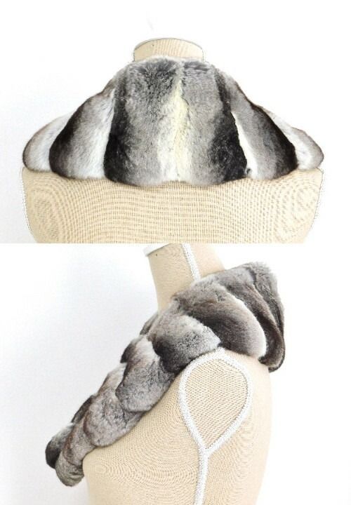 チンチラ ティペット リアルファー ショール グレー系 rk3828