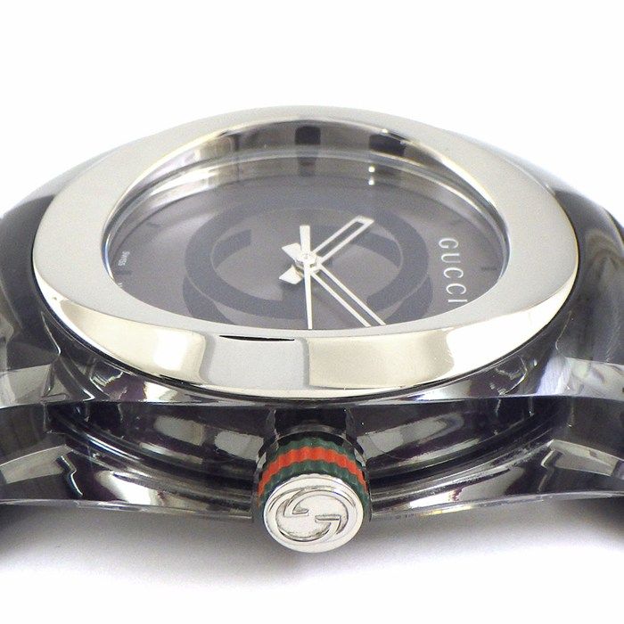 グッチ GUCCI 腕時計 シンク 137 1 デイト インターロッキング G サンレイ グレー文字盤 SS ブラック ラバーベルト クオーツアナログ 箱 保付き