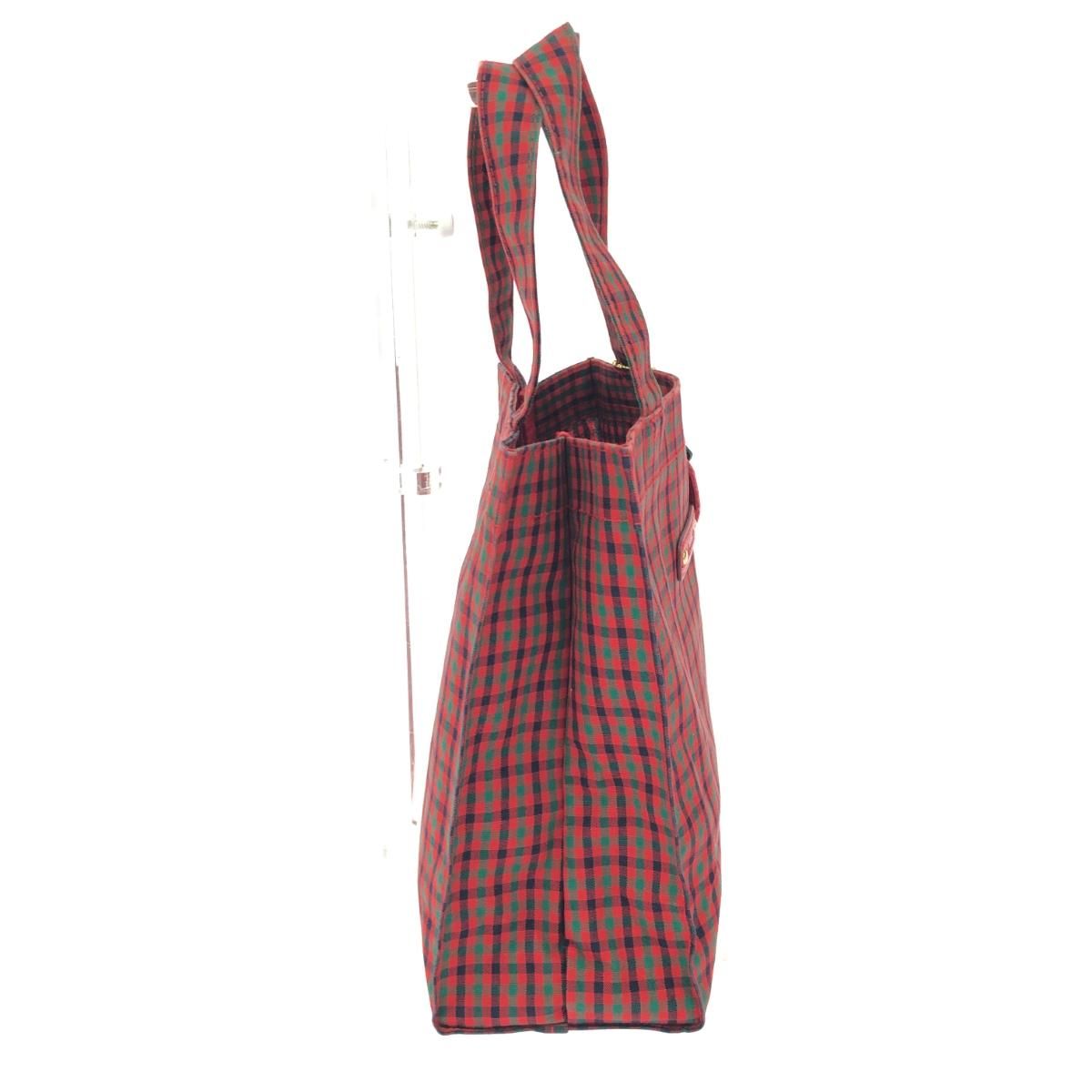 FAMILIAR ファミリア トートバッグ チェック柄 コットン レッド キッズ