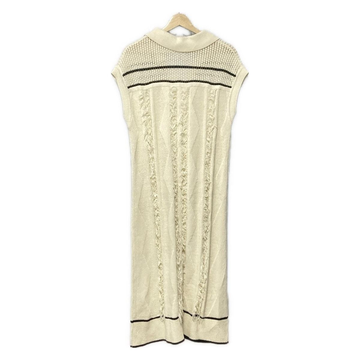 GRACE CONTINENTAL グレースコンチネンタル ワンピース サイズ36 S レディース フリンジニットワンピース 0123333144 アイボリー×黒