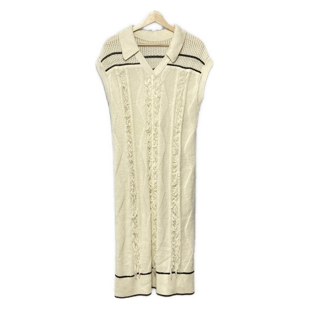 GRACE CONTINENTAL グレースコンチネンタル ワンピース サイズ36 S レディース フリンジニットワンピース 0123333144 アイボリー×黒