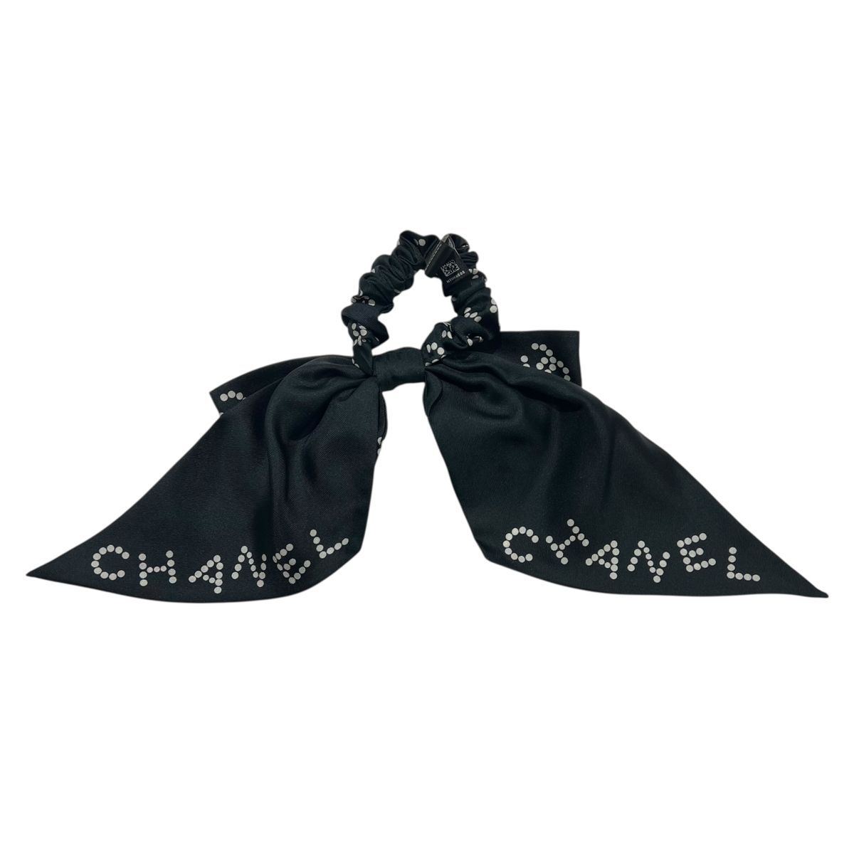 CHANEL シャネル ココマーク ロゴ リボン シュシュ ヘアゴム ヘア シルク ブラック レディース25033472 SA