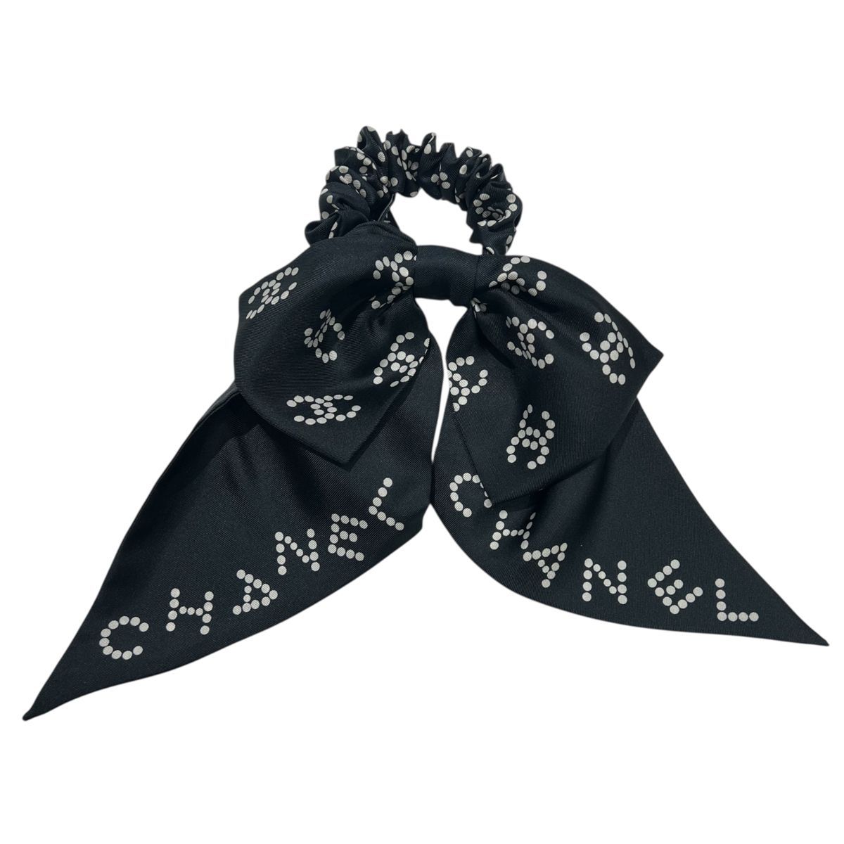 CHANEL シャネル ココマーク ロゴ リボン シュシュ ヘアゴム ヘア シルク ブラック レディース25033472 SA