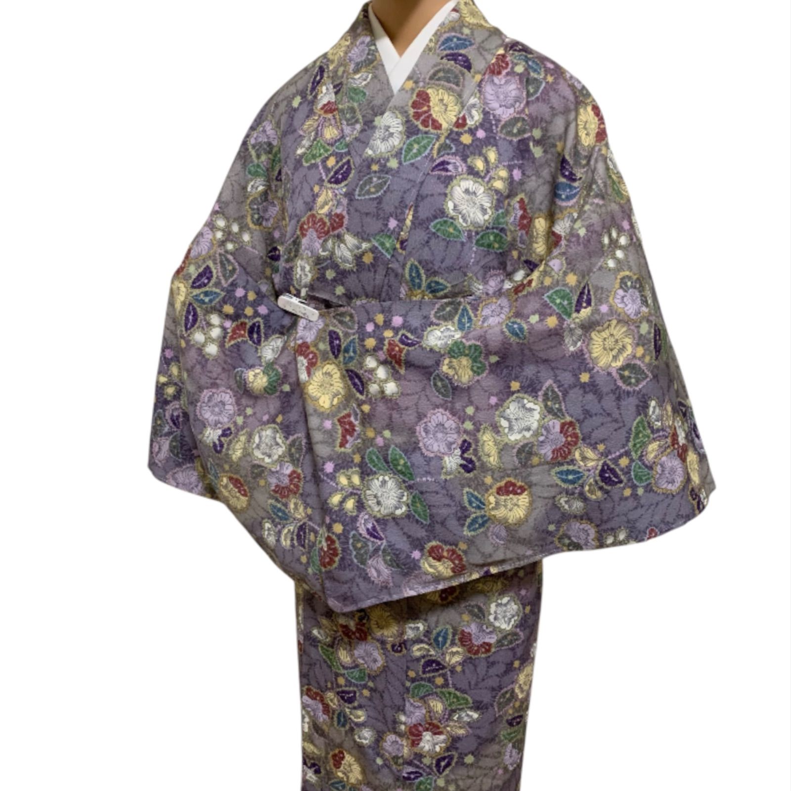 R-1465 着物 小紋 袷 絹 裄66センチ 身丈(背)156.5センチ レディース