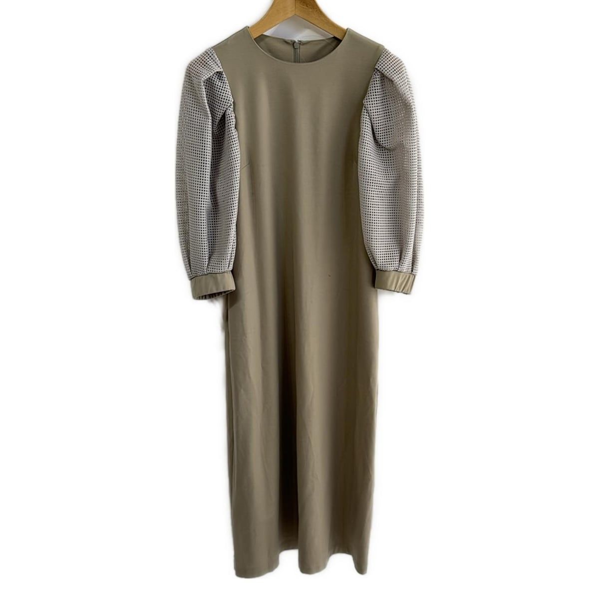 グレースクラス ワンピース サイズ36 S レディース - ベージュ 七分袖 ロング テンセルブレンドポンチ メッシュタックスリーブ