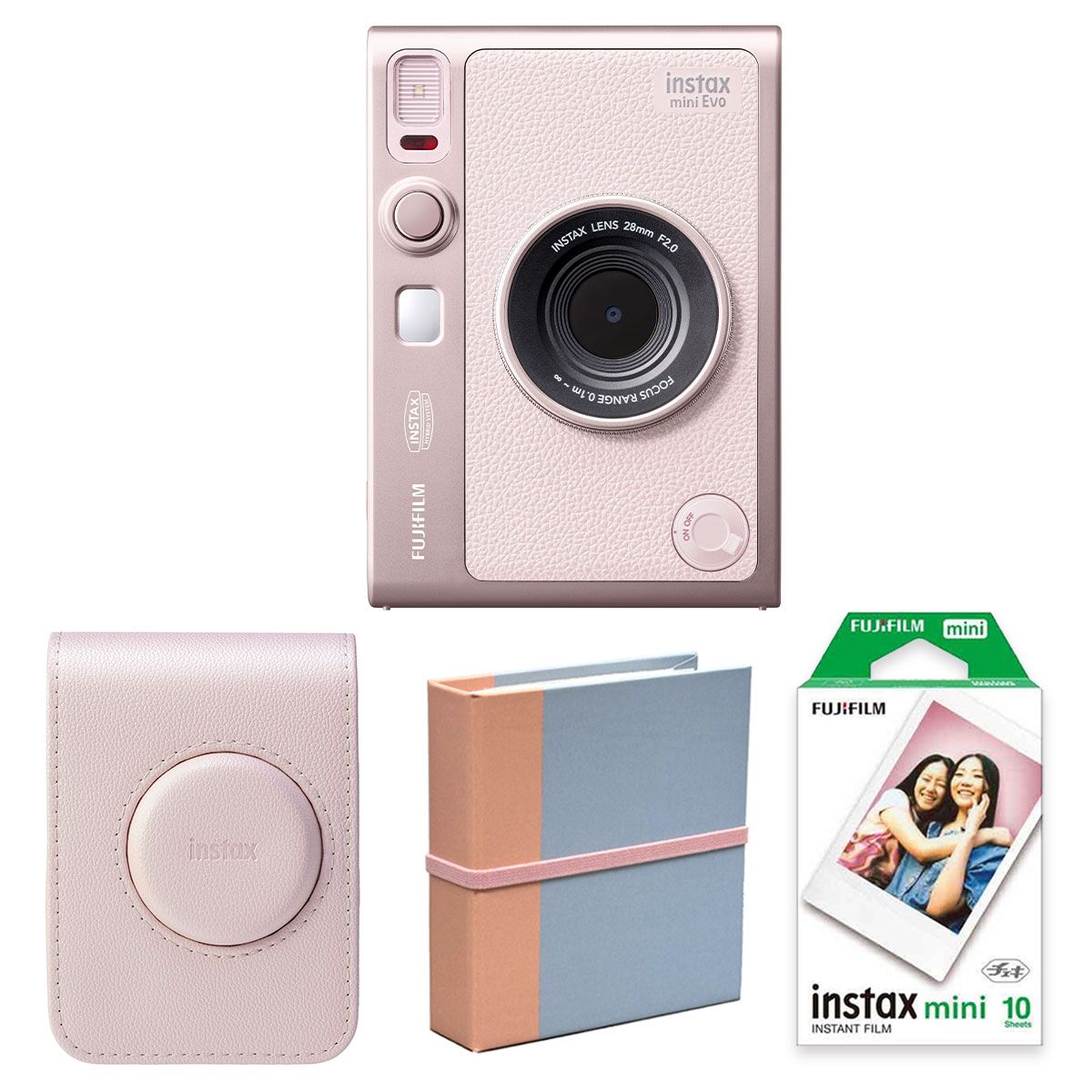 4点セットB 富士フイルム フジフィルム ハイブリッドインスタントカメラ instax mini Evo GENTLE ROSE フィルム アルバム ケース付き ジェントルローズ