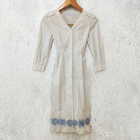 TOCCA トッカ ワンピース ストライプ 花柄 長袖 ホワイト グレー 0サイズ 〇