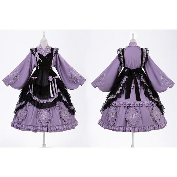 バタフライオーキッドガーデン エプロンオーバードレス セット ロリータ ワンピース アンダードレス 付き エプロンドレス 清楚 ピオニードレス