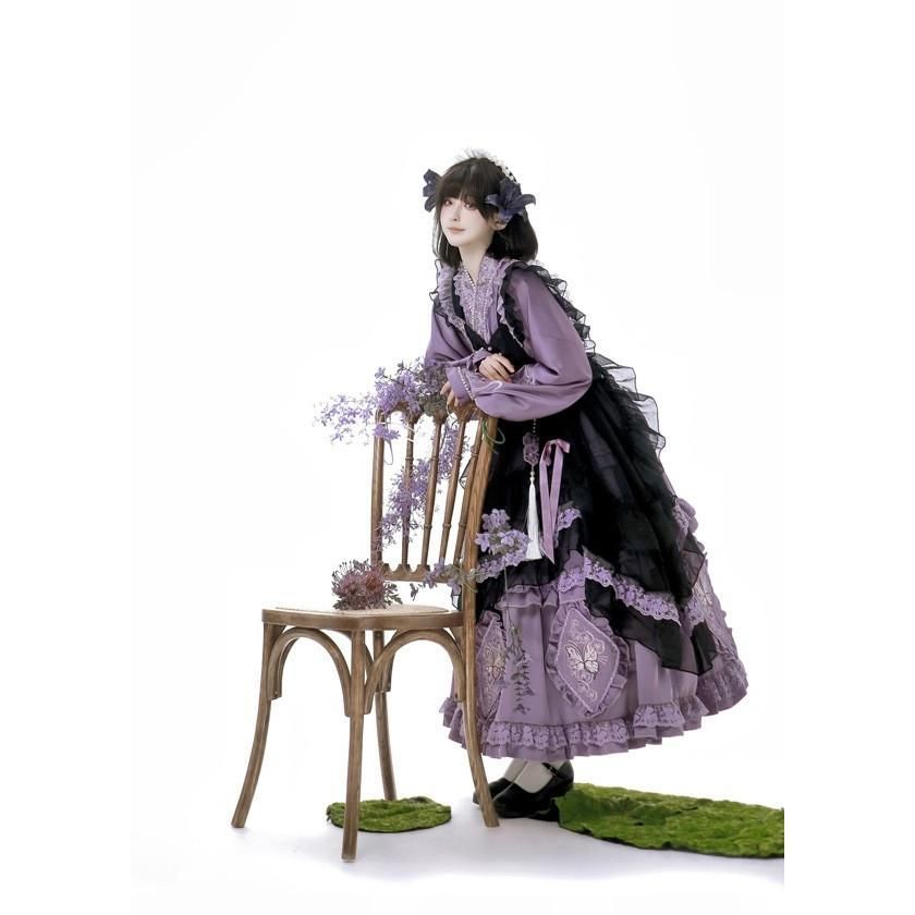 超激安セール 開催中です！ バタフライオーキッドガーデン エプロンオーバードレス セット ロリータ ワンピース アンダードレス 付き エプロンドレス 清楚 ピオニードレス